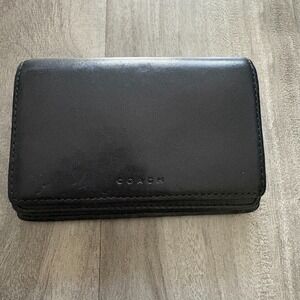 Coach Black Leather Wallet with Keychain | Compact, Stylish, 4.25"x3" | Unisex